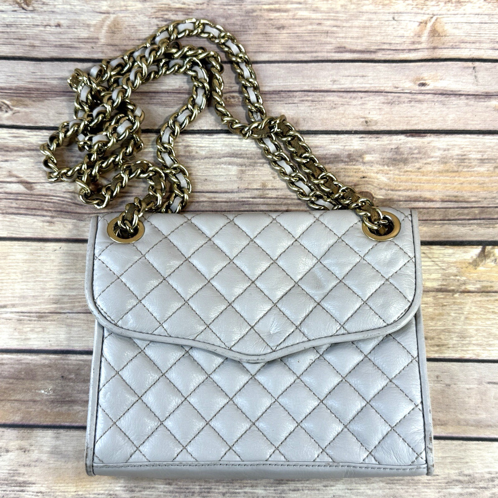 Rebecca Minkoff Light Gray Quilted Leather Crossbody Double Strap Purse Bag